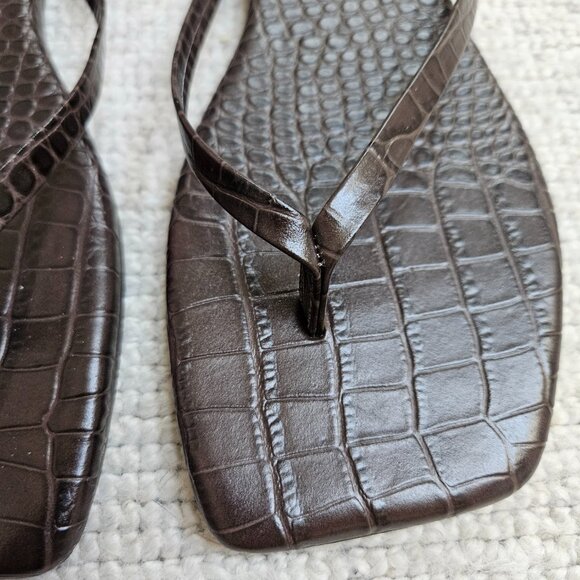 TKEES Square Toe Lily Croc Thong Sandal Flip Flop Brown Carob US 10 EU 41 Unworn - Picture 7 of 8